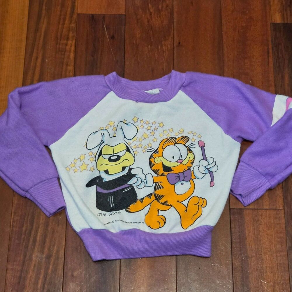 Vintage 1978 Purple Garfield Odie 2T Sweatshirt Raglan Sleeve Cartoon